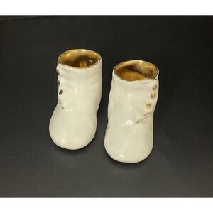 Vintage Ceramic Baby Shoes Booties Planters White Unmarked Nursery Shower Decor‎